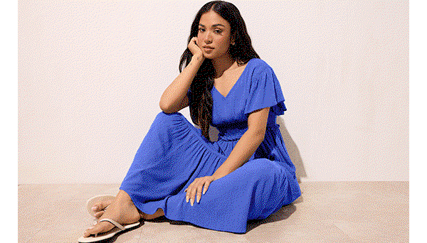 M&Co Petite Cobalt Blue Shirred Waist Maxi Dress