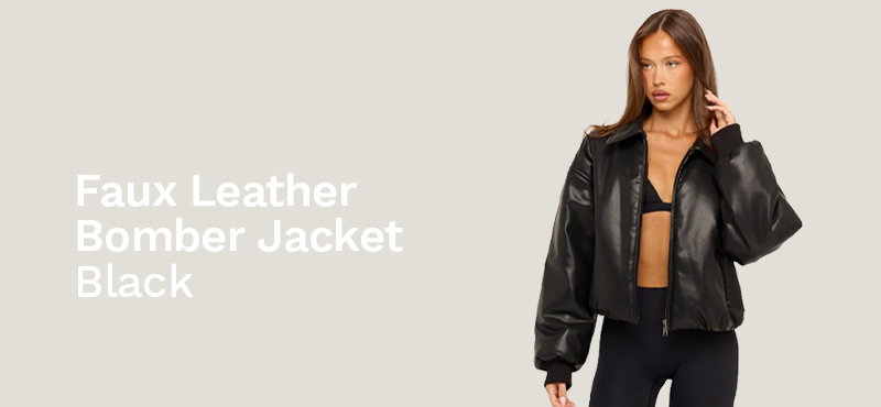 Faux Leather Bomber Jacket - Black