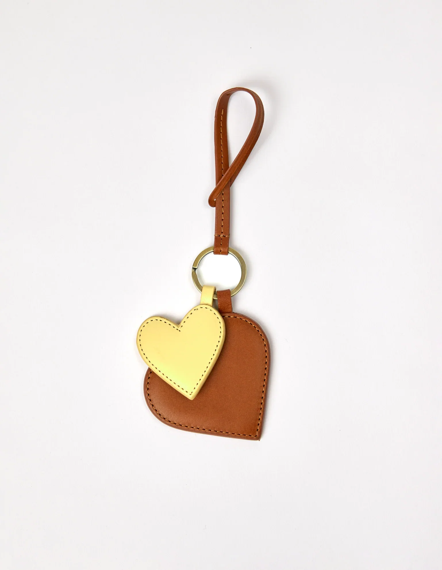 Image of Hearts Bag Charm - Cognac & Butter Yellow Classic Leather