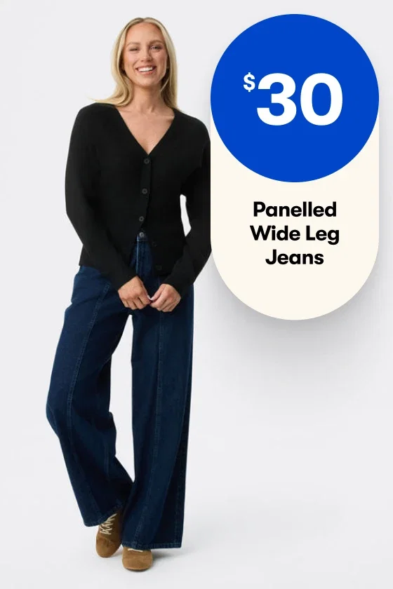 $30 Panelled Wide Leg Jeans