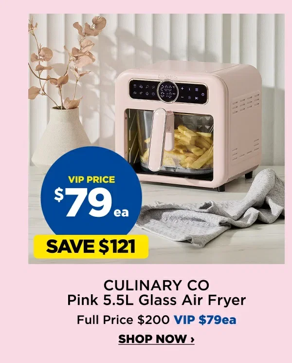 Culinary co Pink 5.5L Glass Air Fryer