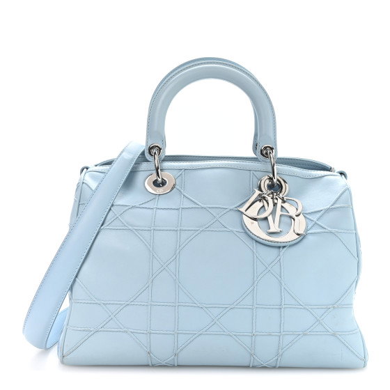 CHRISTIAN DIOR Lambskin Cannage Granville Polochon Light Blue