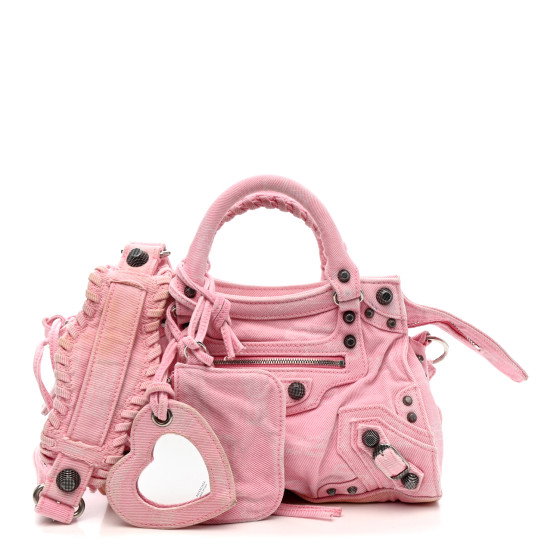 BALENCIAGA Denim BB Monogram Neo Cagole Handbag XS Pink