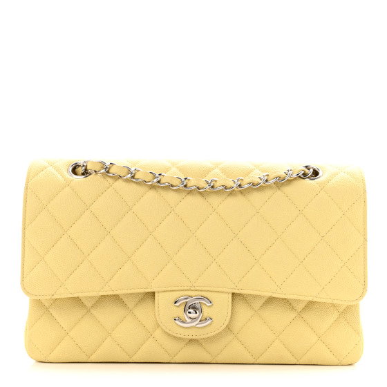 CHANEL Caviar Quilted Medium Double Flap Light Yellow