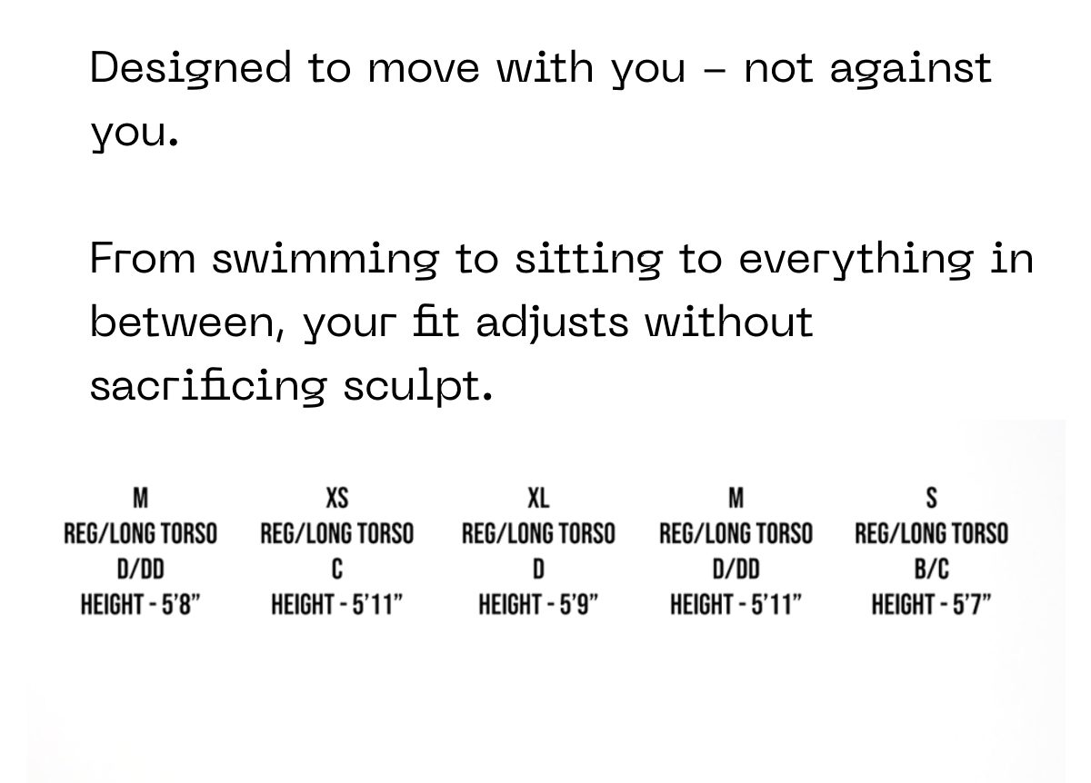 Text about fit adjustments for various sizes and activities.