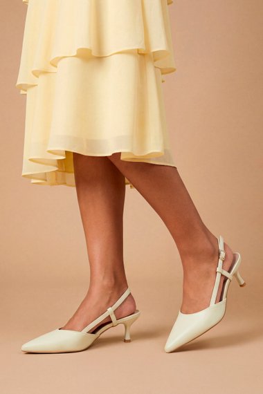 Luneth Faux Leather Kitten Heel Slingback Court Shoes