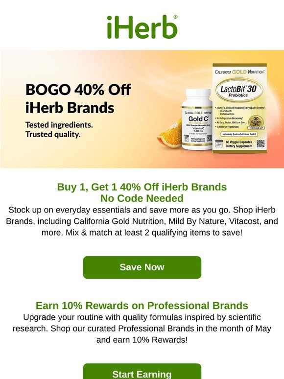⭐ Buy 1, Get 1 40% Off on products from our very own iHerb Brands