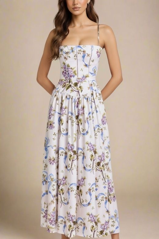 Tasmin Midi Dress - White Floral