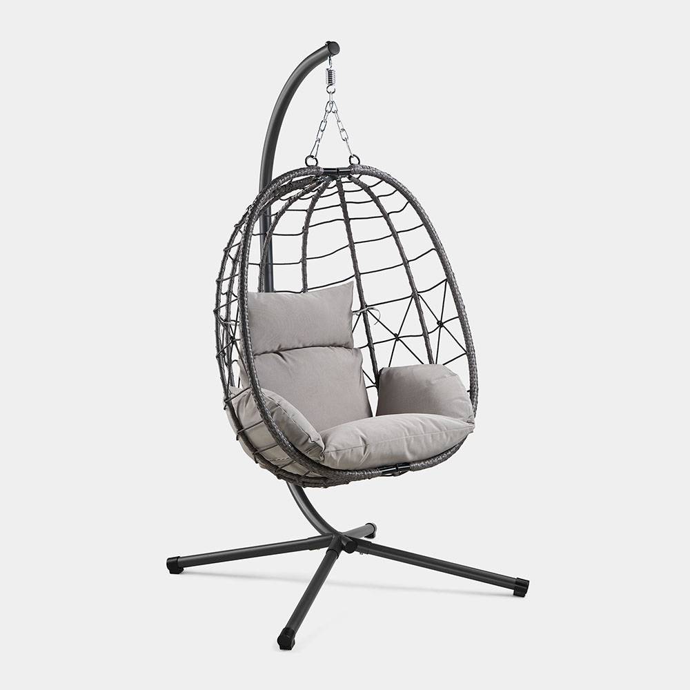 Image of Tivoli Grey Faux Rattan Hanging Egg Chair