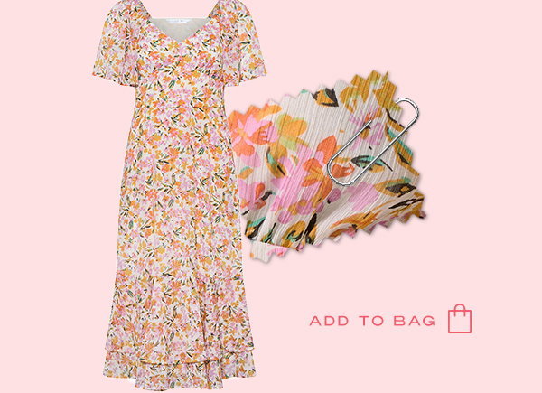 Pink Floral Chiffon Midi Dress