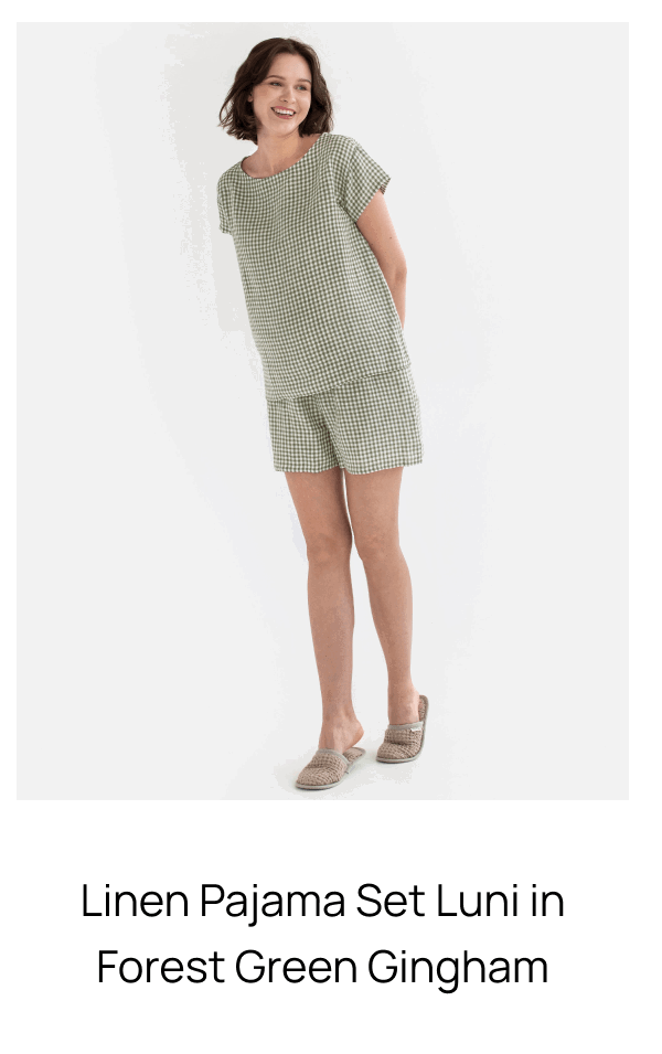 Linen Pajama Set Luni in Forest Green Gingham 