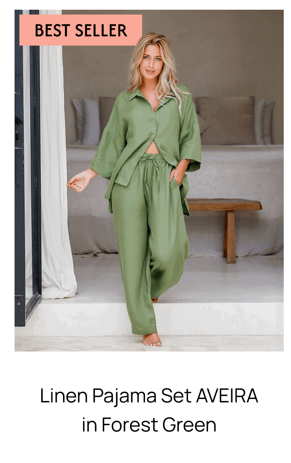 Linen Pajama Set AVEIRA in Forest Green