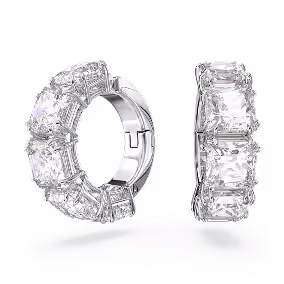 Boucles d'oreilles clip Matrix, taille carré, blanches, métal rhodié