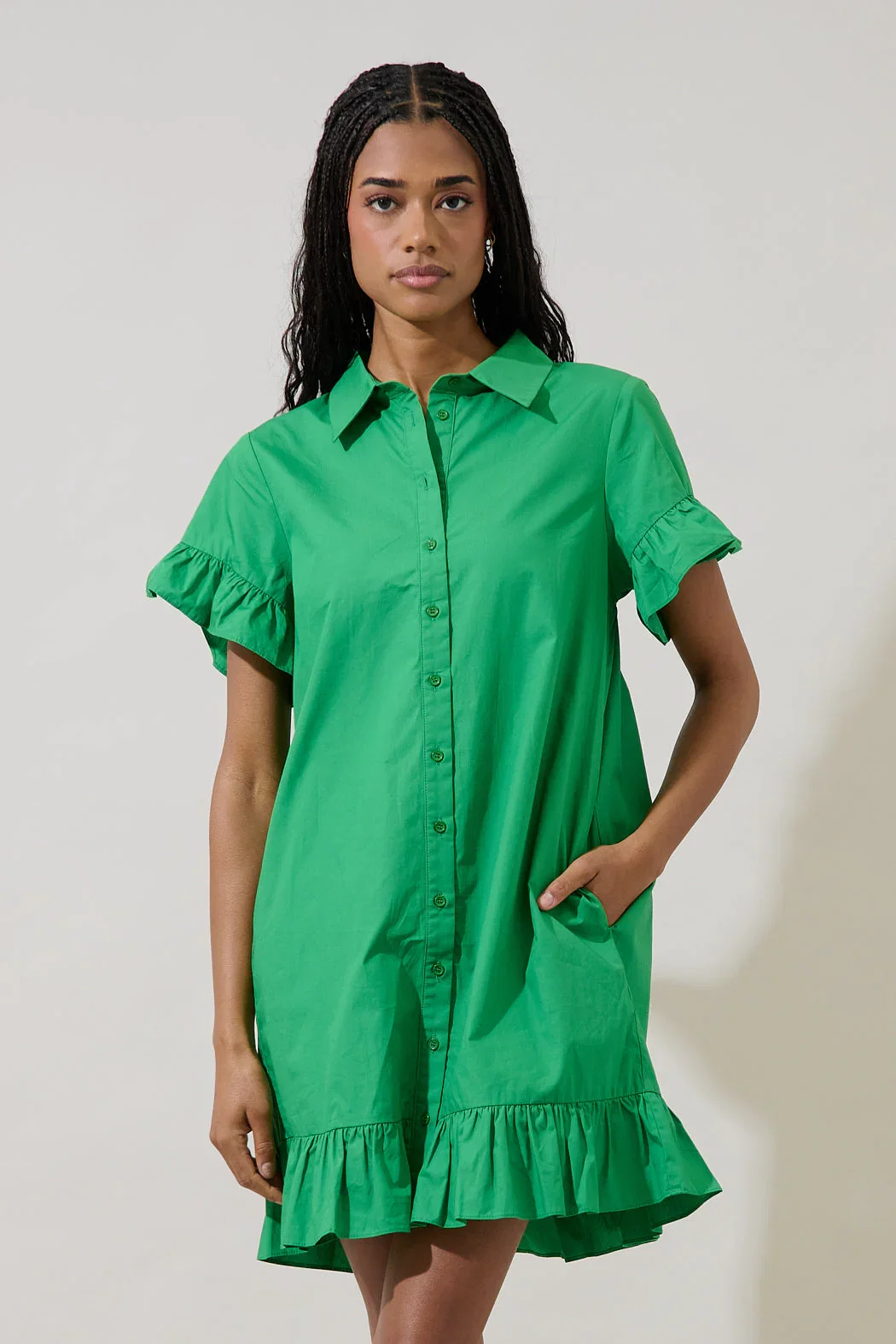 Image of Kacey Ruffled Shirt Mini Dress