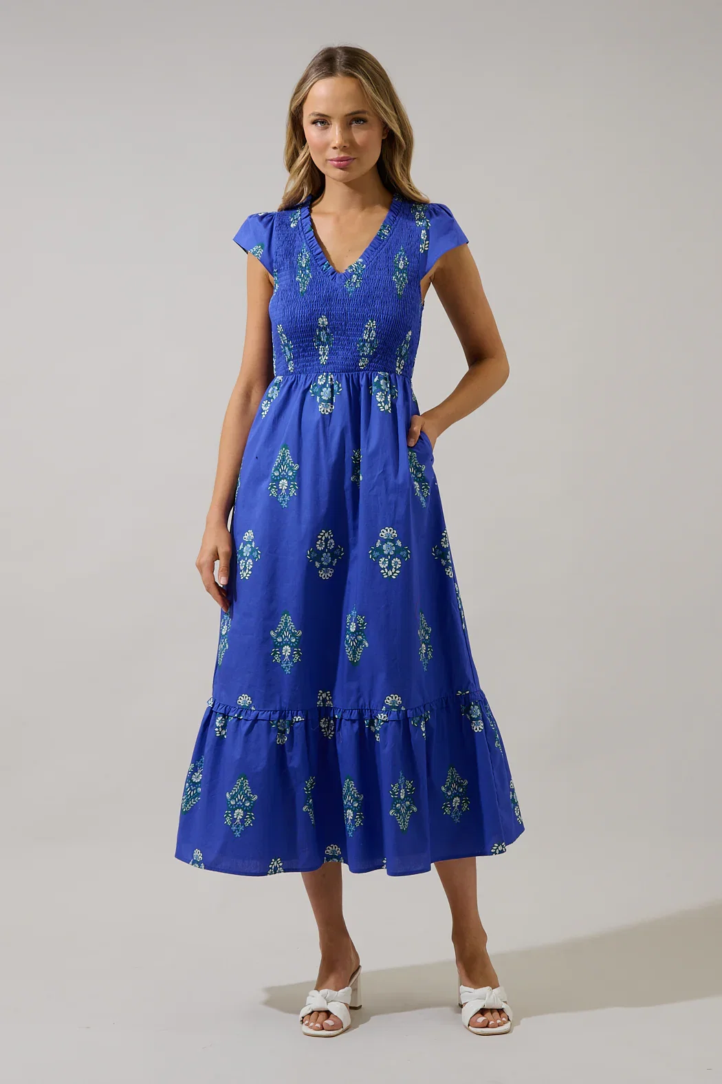 Image of Haline Floral Liora Smocked Midi Dress