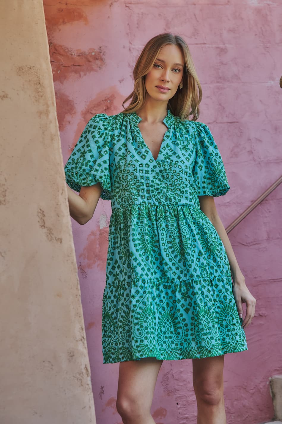 At Sea Jacey Babydoll Eyelet Mini Dress