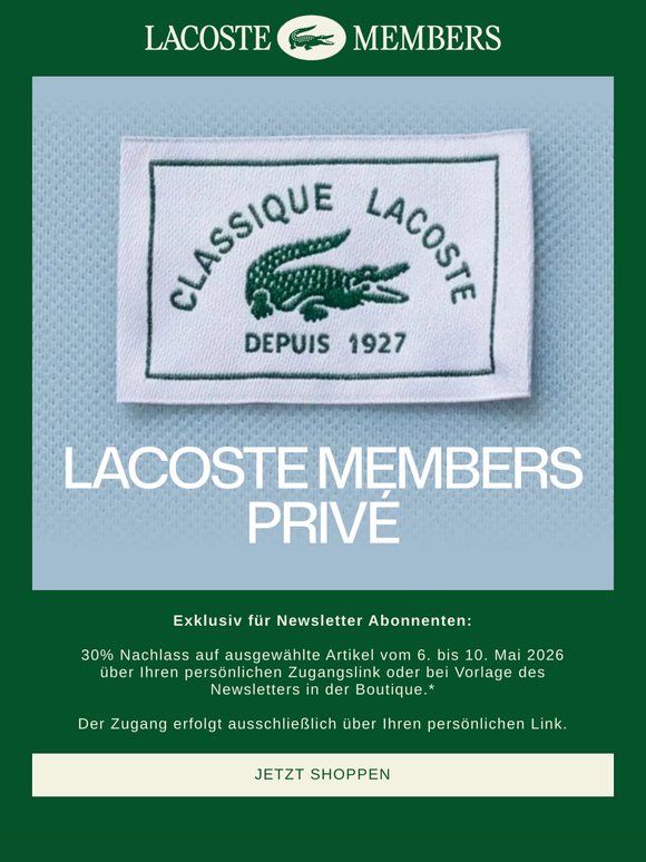 Lacoste Members Privé: 30% Nachlass