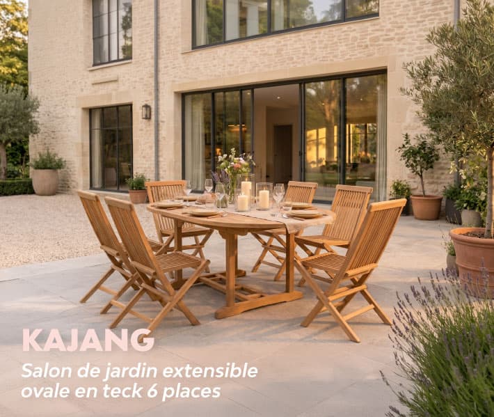 Salon de jardin extensible ovale en teck 6 places KAJANG