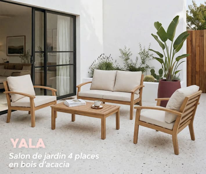 Salon de jardin 4 places en bois d'acacia YALA