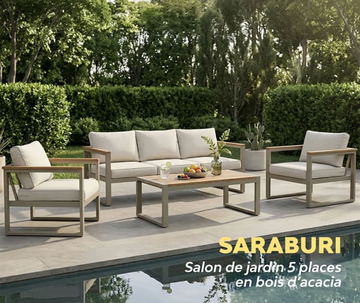 Salon de jardin 5 places en bois d'acacia