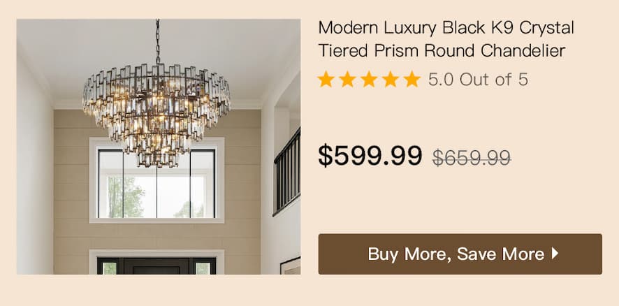 Modern Luxury Black K9 Crystal Tiered Prism Round Chandelier