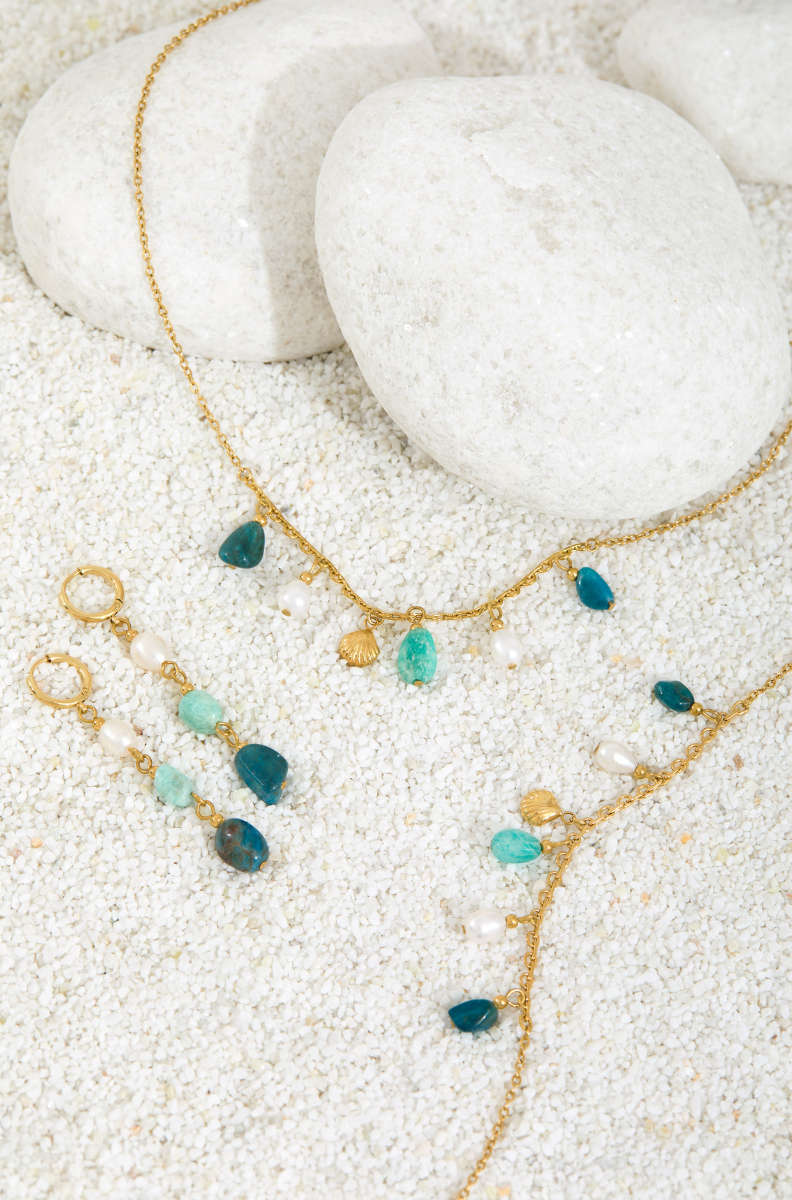 Over & Over Gold 14k Stainless Steel Amazonite Gift Set