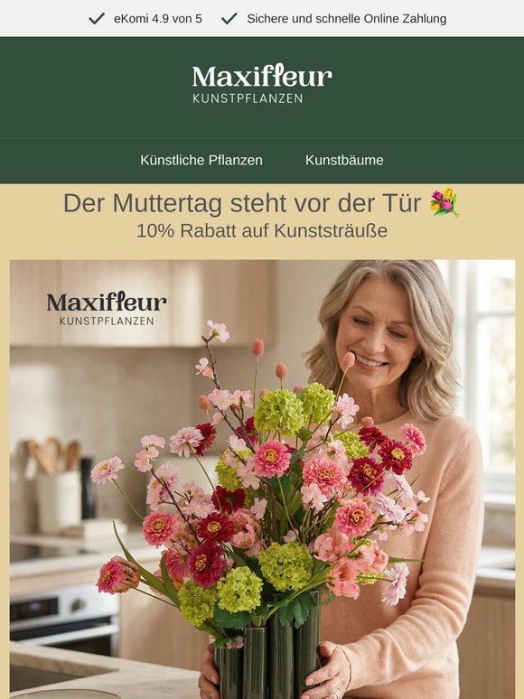 Noch 2 Tage + 10% Rabatt auf Kunststräuße 💐