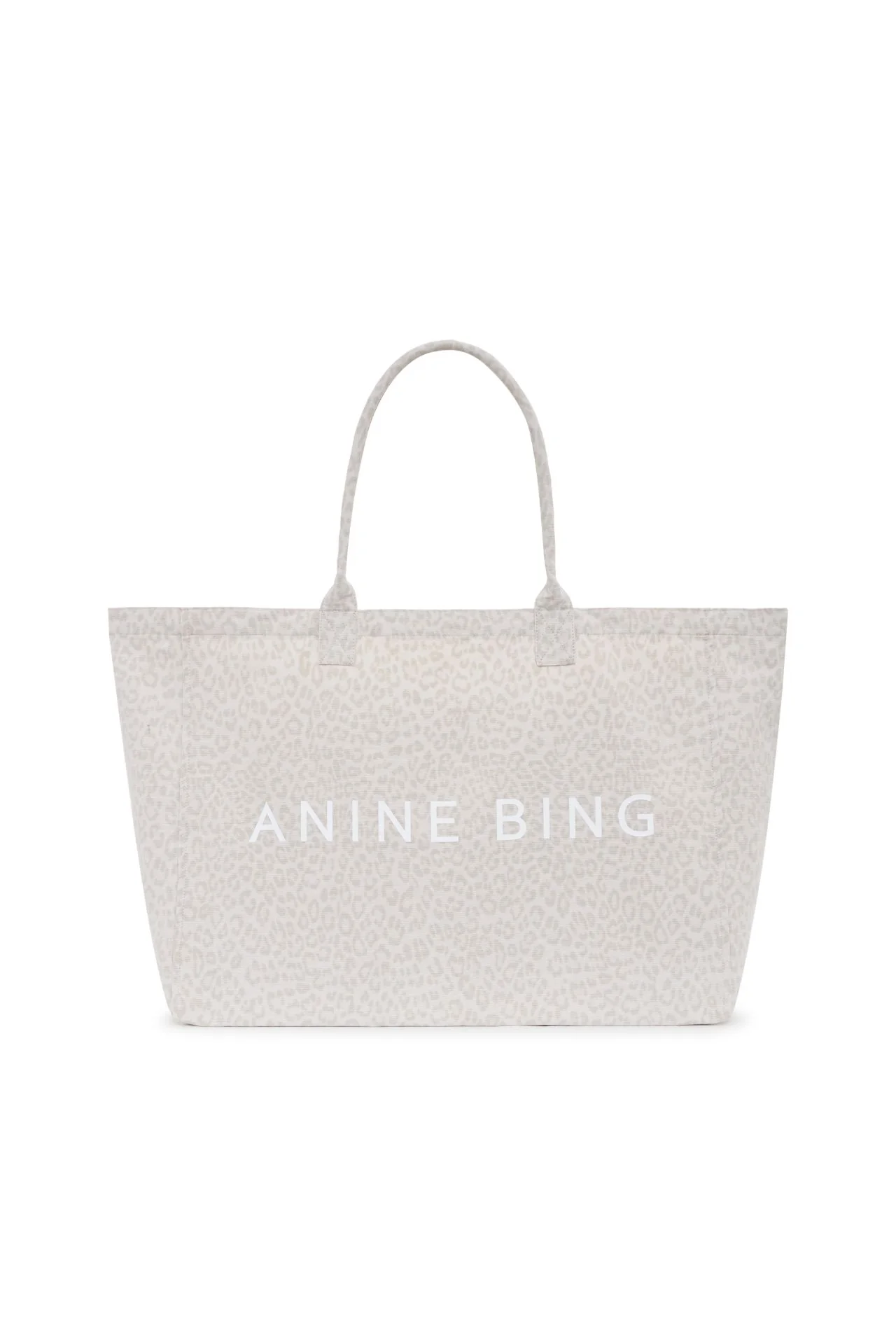 Image of Anine Bing Leo Canvas Tote Washed White Leopard