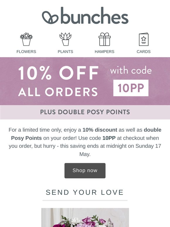 Save 10% and get double Posy Points with code 10PP