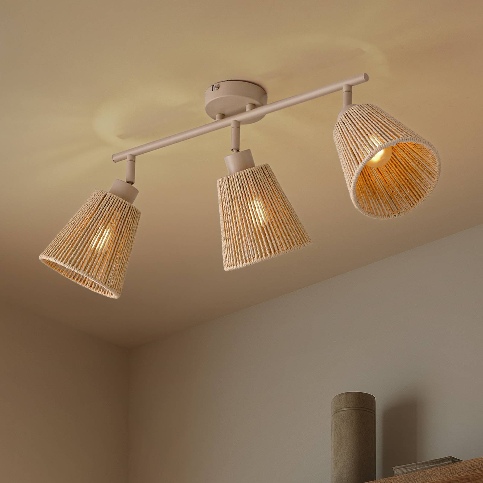 Downlight Lindby Anuva, 72 cm, beige, papel, 3 luces