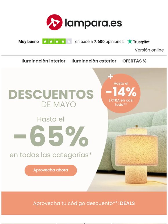 Lámparas destacadas en mayo: asegúrate hasta un 65% de ventaja en el precio 🤩