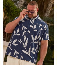BadRhino Big & Tall Navy Blue Palm Leaf Linen Shirt