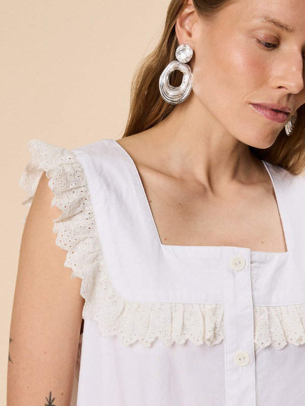 COTTON BRODERIE SLEEVELESS DRESS IN WHITE