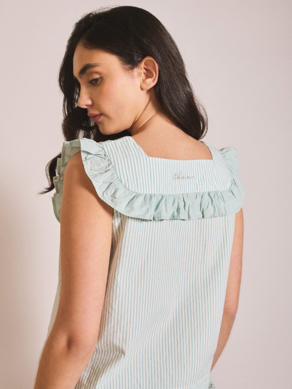 COTTON PYJAMAS IN BLUE STRIPE RUFFLE