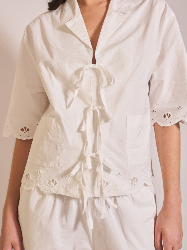 CROPPED COTTON PYJAMAS IN WHITE SHELL
