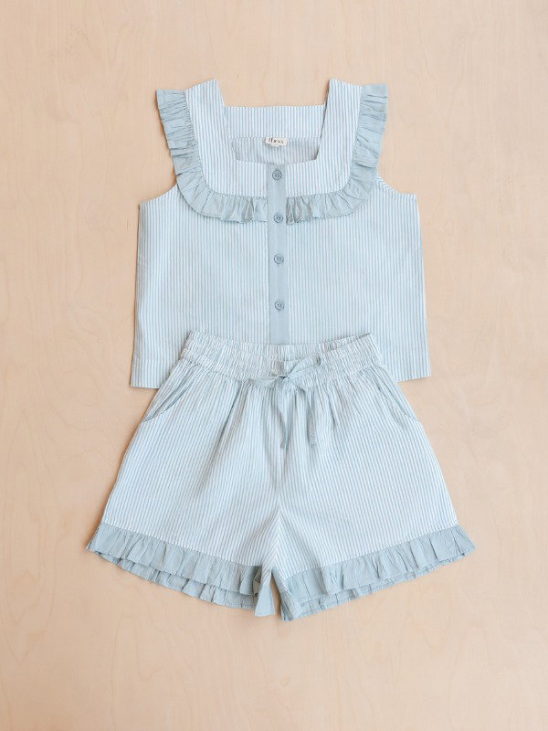COTTON PYJAMAS IN BLUE STRIPE RUFFLE