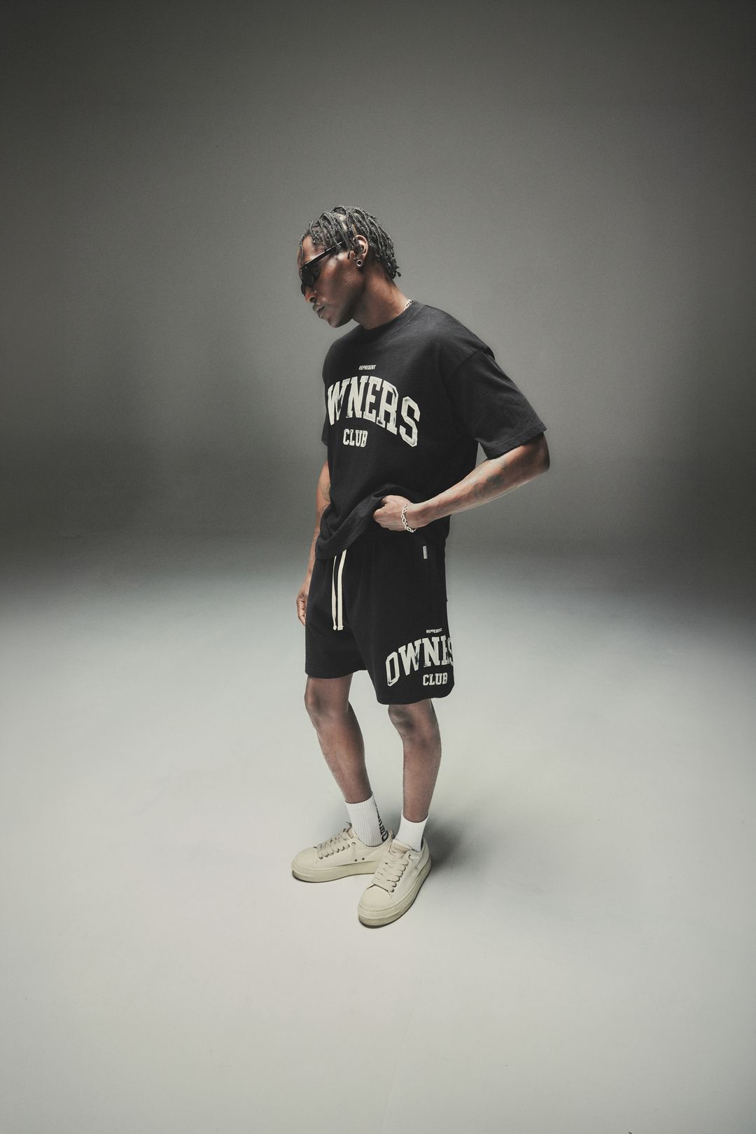 Model wearing the Owners' Club T-Shirt & Mesh Short in Jet Black