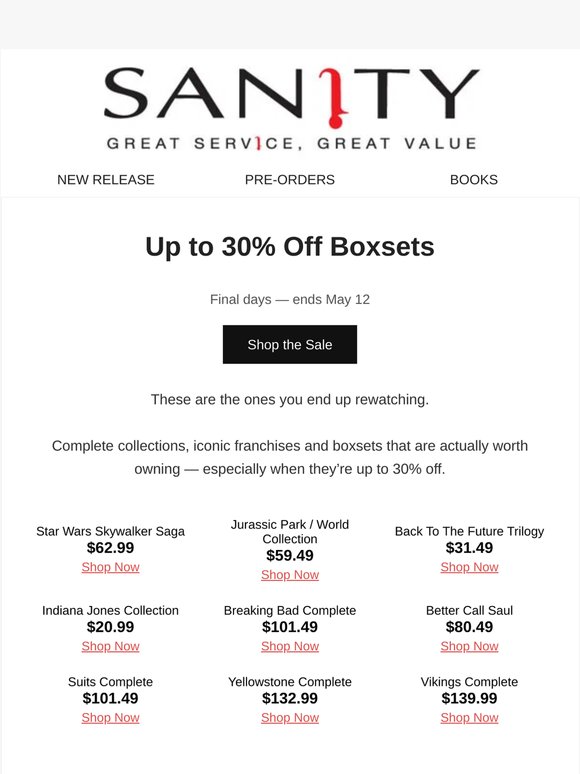 Ends soon: boxsets up to 30% off