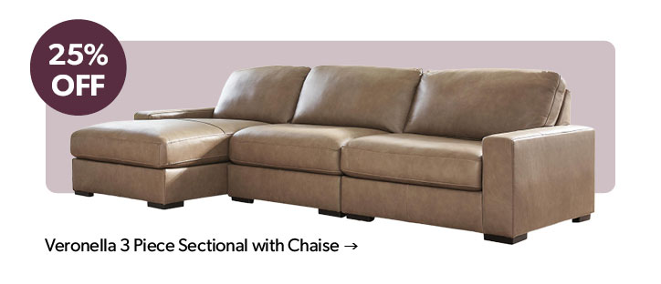 25 percent OFF. Click to shop the Veronella 3 Piece Sectional with Chaise