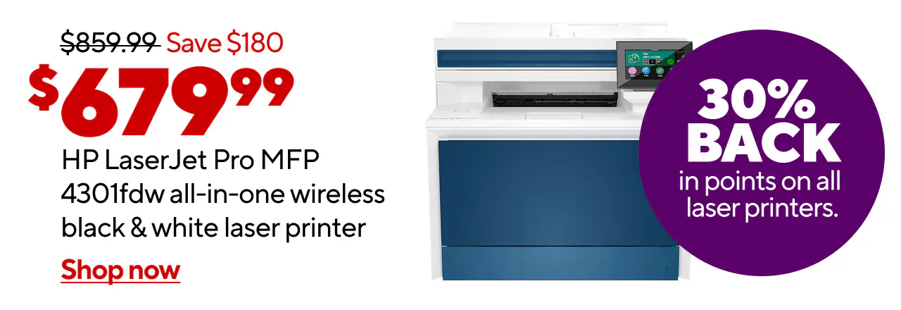 Reg. $859.99 to $679.99, $180 off HP LaserJet Pro MFP 4301fdw Wireless Color All-In-One Printer
