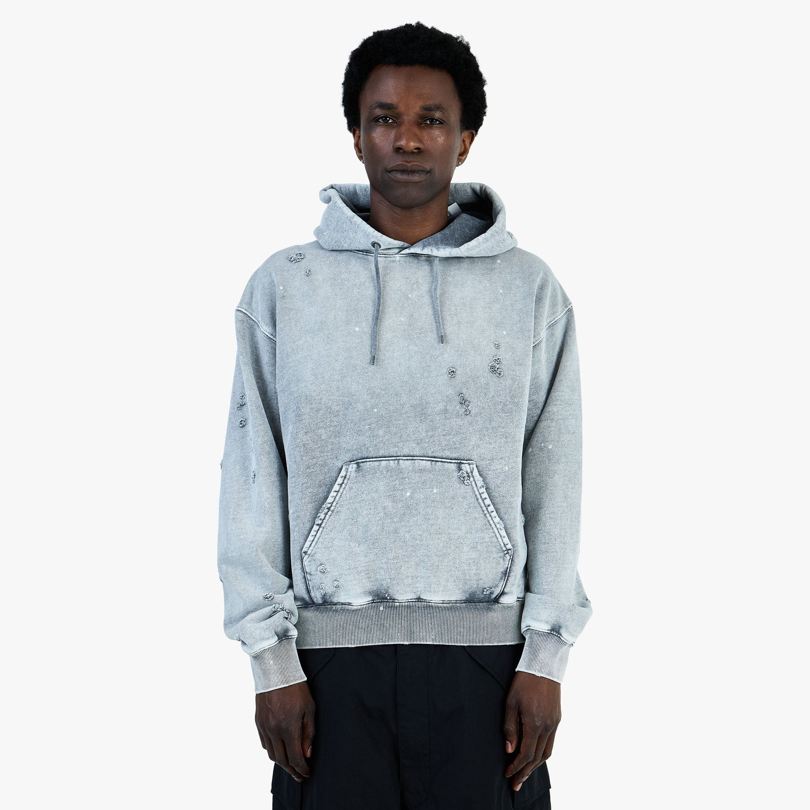 Image of BEAMS Damage Short Hoodie / Fade Grey
