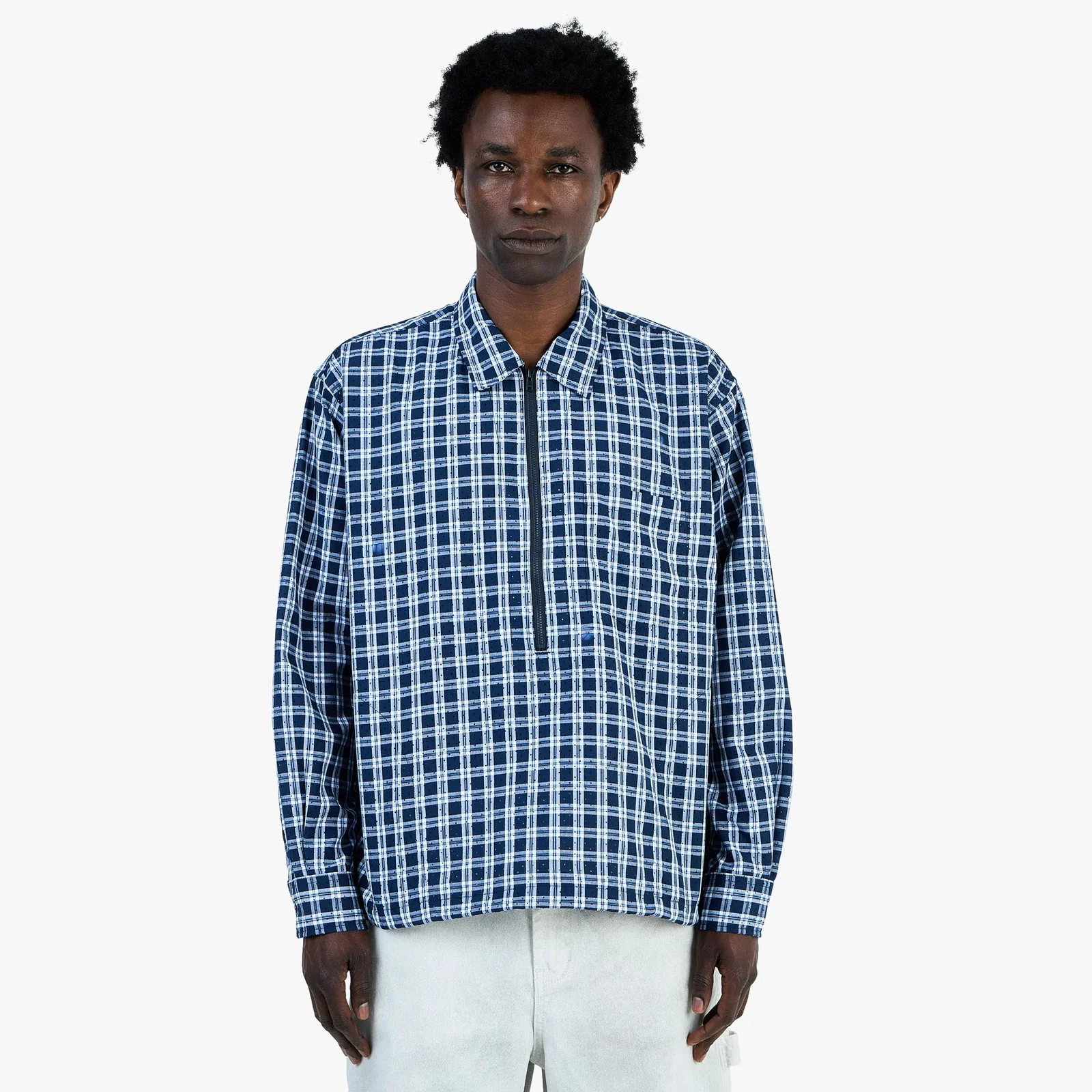 Image of BEAMS Half Zip Pullover Shirt / Blue