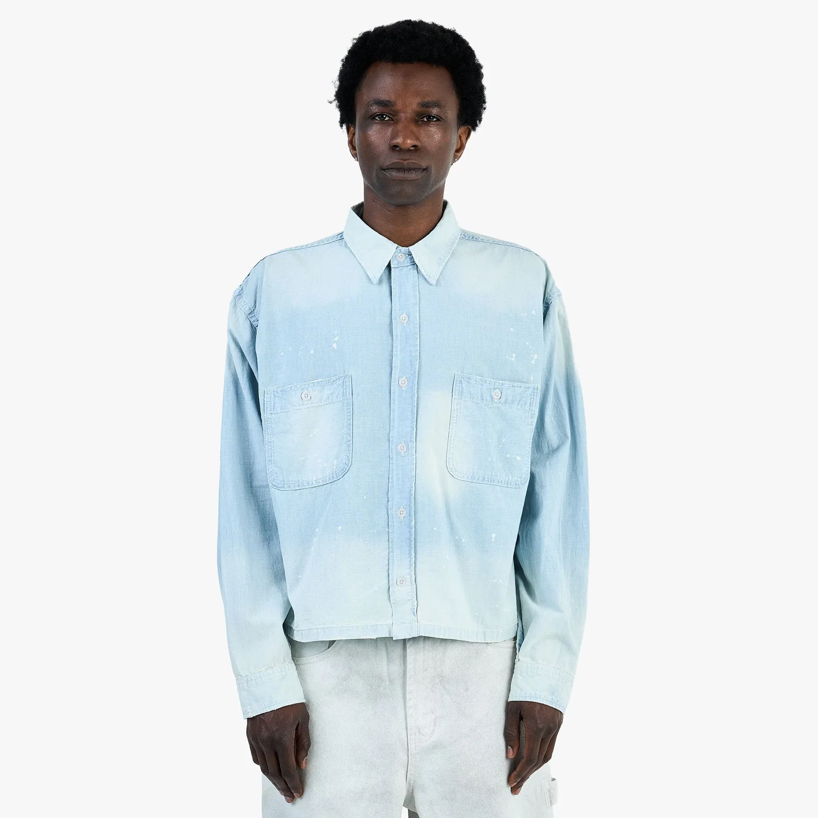 Image of BEAMS Damage Chambray Shirt / Fade Blue