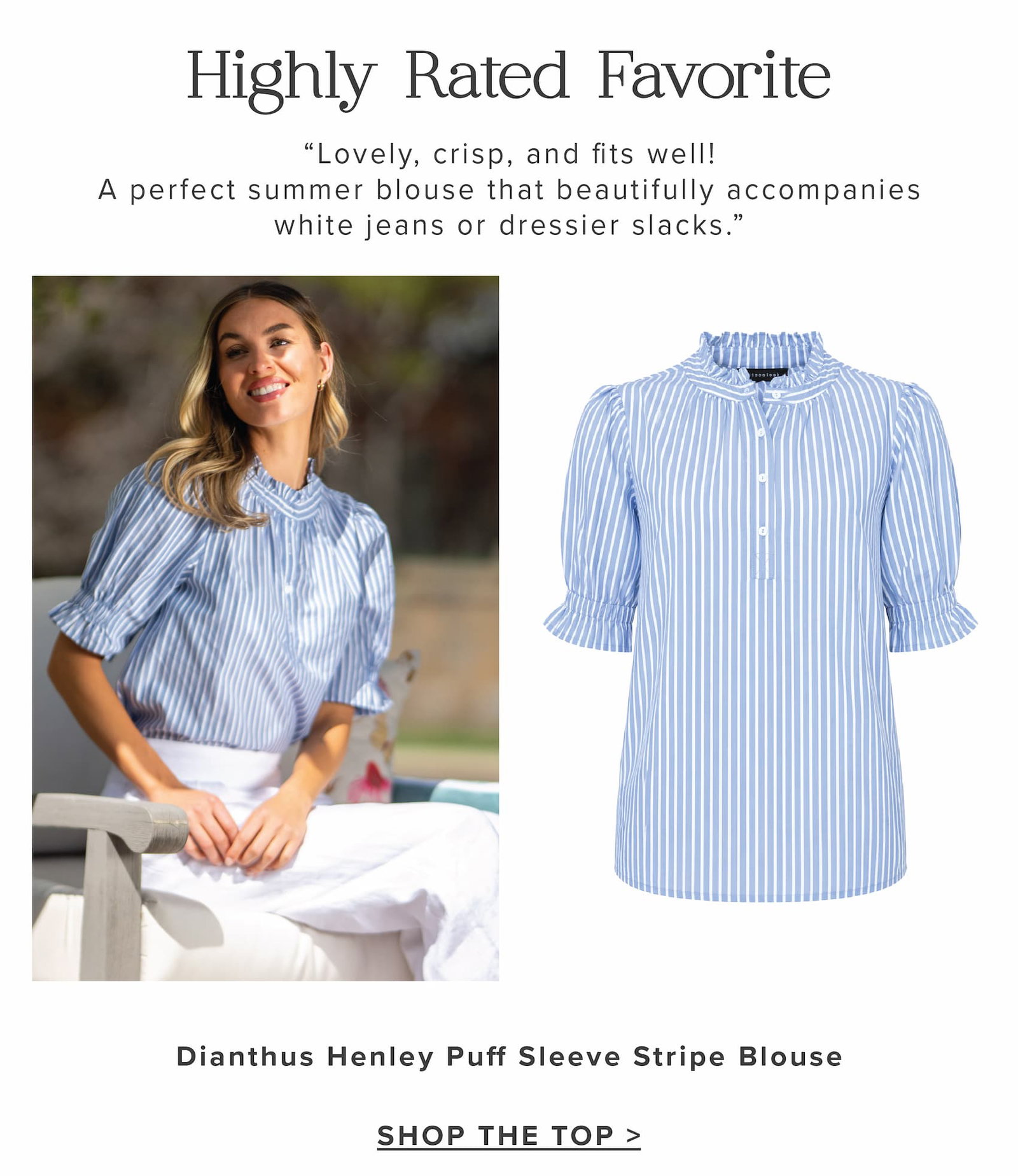 Dianthus Henley Puff Sleeve Stripe Blouse