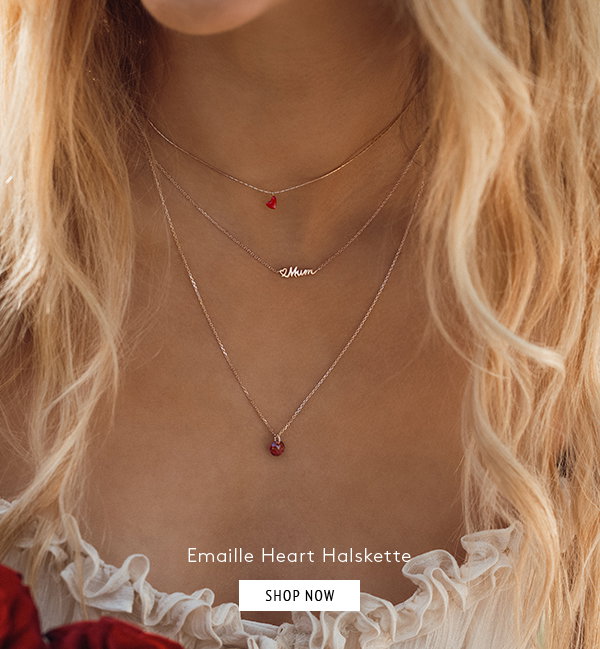 Emaille Heart Halskette - rosé vergoldet mit rotem Herz