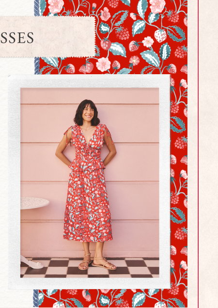 Cath Kidston Red Strawberry Print Shirred Midi Dress