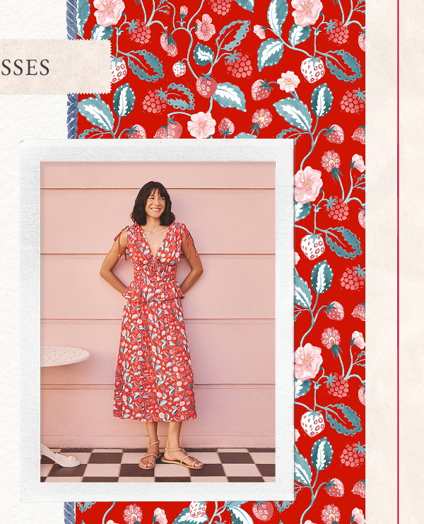 Cath Kidston Red Strawberry Print Shirred Midi Dress