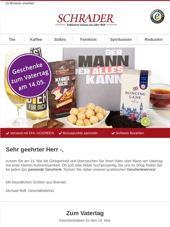 Jetzt Geschenke zum Vatertag am 14. Mai bestellen!