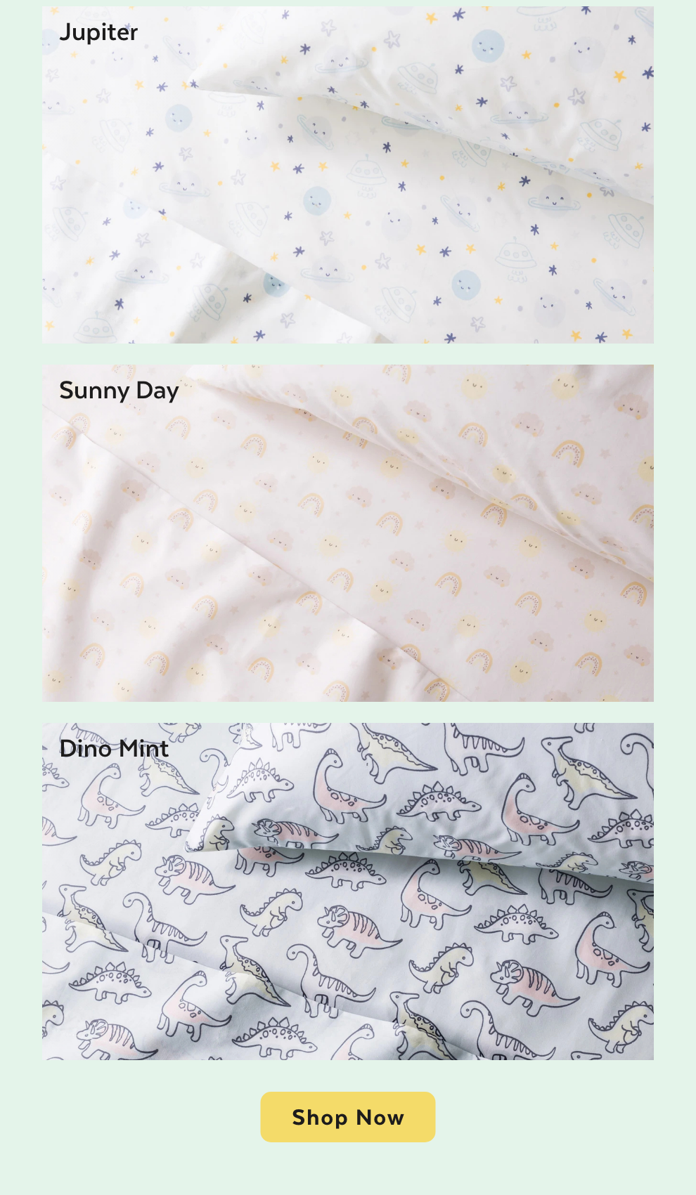 Made from classic cotton percale, with playful printed designs.