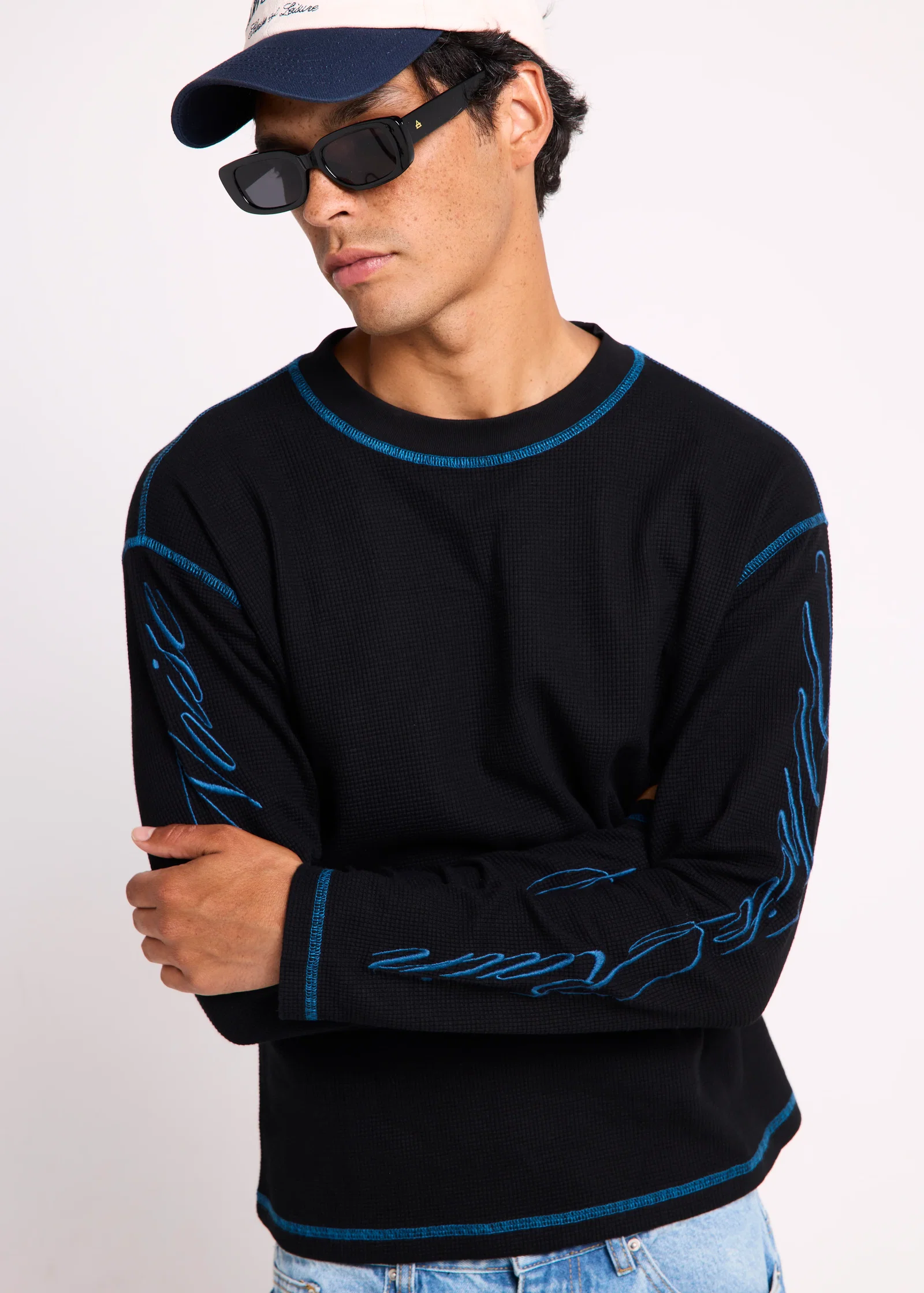Image of Script Long Sleeve Waffle Shirt